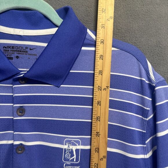 TPC Sawgrass Nike Golf Tour Performance Polo Shirt Mens L Blue Striped Dri-Fit - Picture 4 of 7